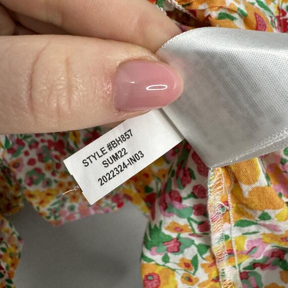 J.Crew Floral Smocked Tie Shoulder Top Womens Large Pink Peplum Resort Vacation - Picture 11 of 11